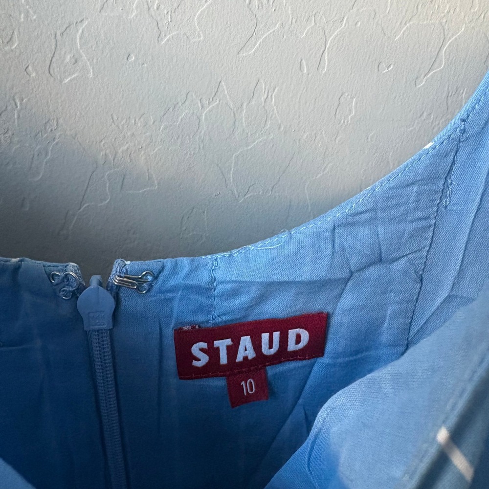 Staud Dress Wells Pinstripe Blue White Striped Cotton Midi Dress Size 10 - Picture 5 of 10
